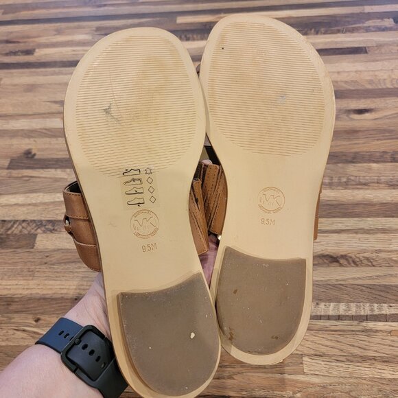 Michael Kors Sadie Flat  Embellished Leather Sandals  Luggage  Brown Leather - Picture 11 of 14